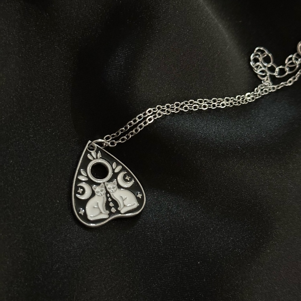 Cats and Moon Pendant Planchette Necklace